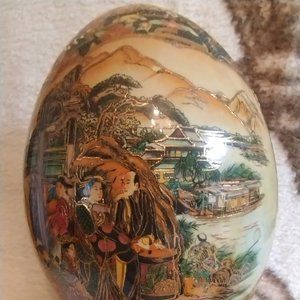 Vintage Royal Satsuma Large 11 Inch Porcelain Deco Egg With Stand